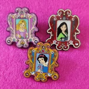 Disney Princess Portrait Enamel Pin Set - Pink, Red, Yellow Frames